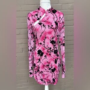 Fashion Nova Pink & Black Cherry Blossom Dress XL